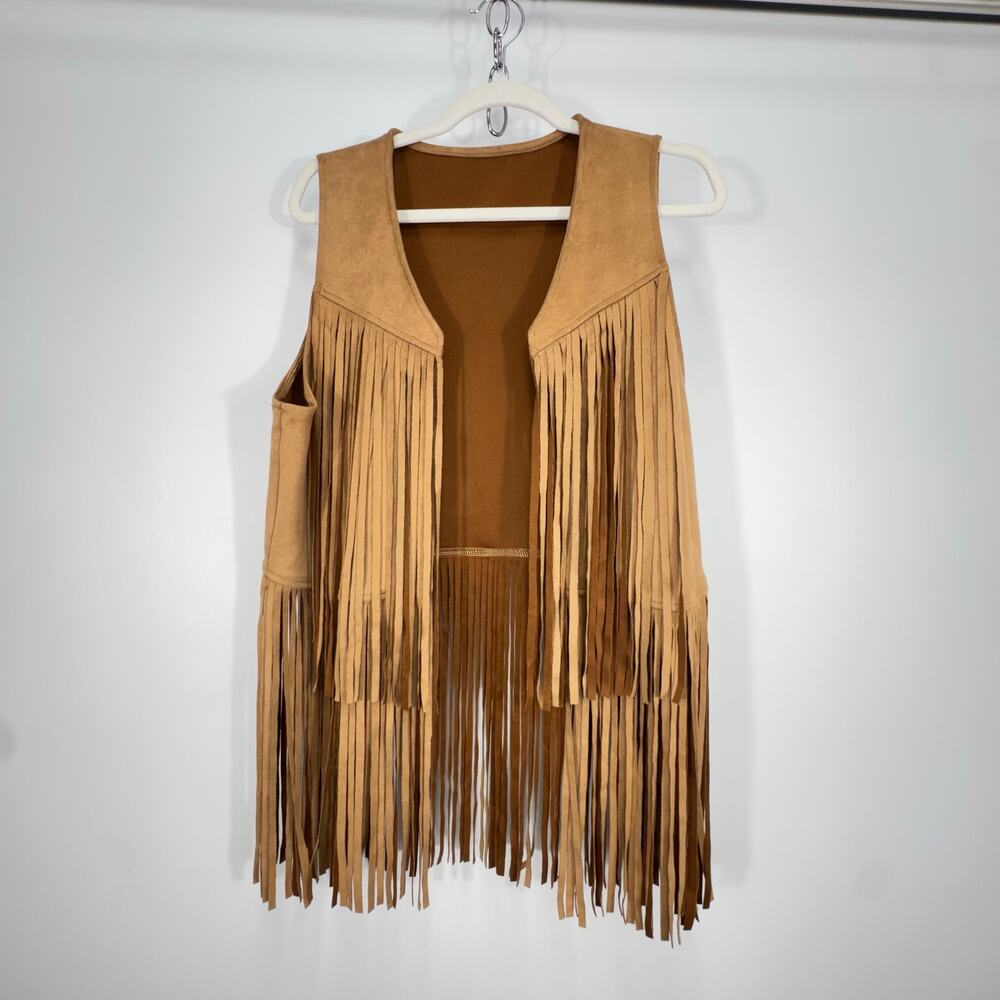 Coachella L Fringed Faux Suede Vest Western Cowgirl Rustic